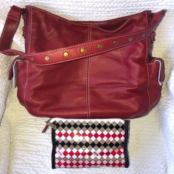 The Sak N.W. T. Studded Leather Hobo Bag With Cosmetic Case.Color Red Topstitch - Picture 2 of 8